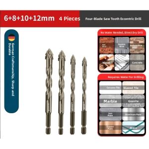 NIANXU | 4-Blade Sawtooth Eccentric Dry Drill for Tiles Ceramics Glass Marble Concrete and Stainless Steel