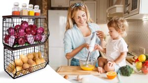 Kitchen Counter Organizer Wall Mounted Storage Basket Stackable Fruit Vegetable Fruit Bowl Spice Storage Rack Cup Holder