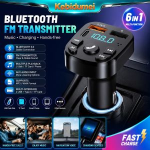 KEBIDUMEI Car multi-function multi-interface Bluetooth car adapter compatible with 5.0 MP3 Player FM transmitter Music U disk accessories dual USB fast charging