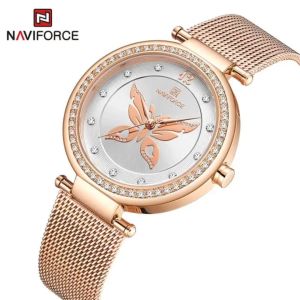 Jam tangan Wanita Naviforce 5018L tali rantai pasir mata analog original
