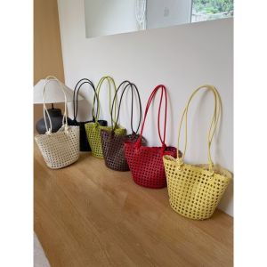 2026 New Summer Vacation Fashion Hollow Woven Bag Soft Leather Basket Bag Versatile Handbag Shoulder Bucket Bag Beach Bag