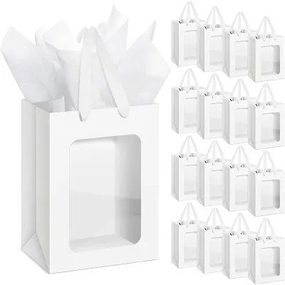 4/12pcs high quality paper gift bag with transparent window and sturdy handle suitable for Mothers Day bridal shower