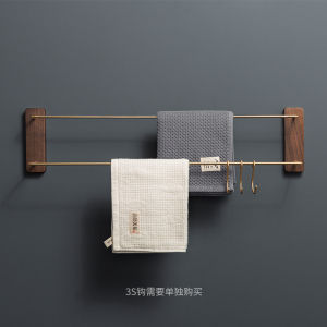 Black Walnut Bathroom Towel Rack No Drilling Wall Mounted Storage Shelf Real Wood Towel Rod Bathroom Organizer