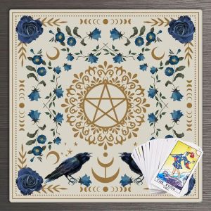 VIKAMA Blue Rose Raven Pentagram Tarot Altar Vải Wicca Phù Thủy Bói Toán Thảm Phong Cách Hiện Đại Có Thể Giặt Bằng Máy Polyester Cho Nghi Lễ Tâm Linh Trang Trí Nhà Cửa