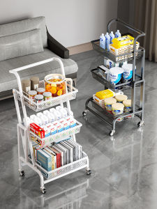 Foldable Mobile Storage Rack Bedroom Kitchen Dormitory Multi-layer Snacks Miscellaneous Goods Small Cart Shelf Organizer