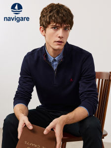 Navigare | Autumn Commuting Half-neck Long Sleeve Mens T-shirt Sweater Navy Blue