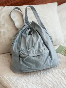 Túi Đeo Vai Đôi Dung Tích Lớn Phong Cách Tươi Mới Màu Trơn Có Dây Rút Chất Liệu Nylon Túi Sách Học Sinh Túi Đeo Vai Thường Ngày