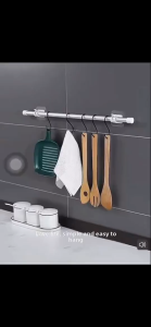 Curtain Rod Holder with hooks for kitchen utensils Supporting Hook