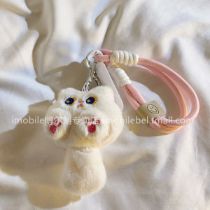 Fun Cartoon Orange Stuffed Cat Tail Doll Phone Case Lanyard Womens Durable Short Knitted Belt Wrist Strap Lanyard Creative Doll Backpack Lanyard Neutral Phone Keychain Lanyard