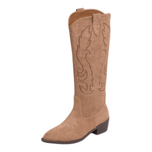 REEMOOR | Retro Embroidered Tall Boots Pointed Toe Thick Heel Slimming