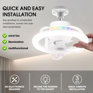 360°Rotating E27 Ceiling Fan Bulb LED Light with Remote RGB Color Dimmable Ventillator Lamp for Home Lighting AC85-265V