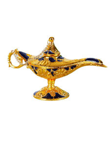 Retro European Style Aladdin Genie Lamp Decorative Figurine Classical Pattern Bedroom Decorations Metal Casting Tabletop Ornament