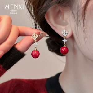 WENXI | Red Pearl Earrings 1 Pair