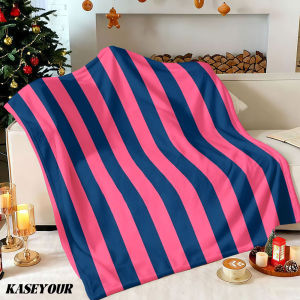 Beast Kingdom | Pink Navy Vertical Stripes Winter Summer Flannel Blanket Throw Fleece Soft Fuzzy Plush Cozy Fleece Blankets for Sofa Ideal Gifts