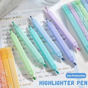 ROLL 6PCS/Set Double Head Highlighter Pen Oblique Soft Tip Painting Graffiti Painting Color Pen Eye Protection Fluorescent Pen Student Gift