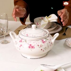 Vantage Fine Porcelain Strawberry Blossom Soup Tureen with ladle