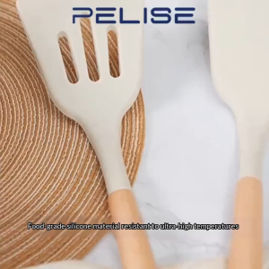 Pelise kitchen utensils set with wooden handles food-grade silicone high temperature resistance ladle slotted spatula and solid spatula Kitchenware Set