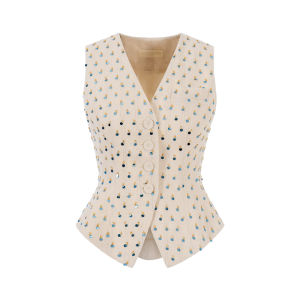 Beige Beaded Vest and Skirt Set