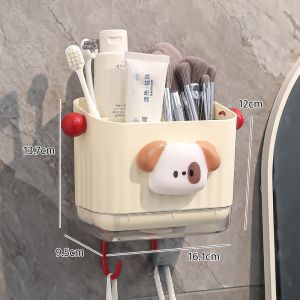 Bathroom Wall-Mounted Storage Box Toilet Organizer Plastic Finish for Toothpaste Cosmetics No Drilling Required