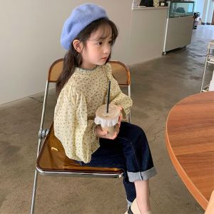 HF Kids Shirt Korean Fashion New Princess Long Sleeve Shirt Flower Embroidery Cute Cartoon All-match Boys Girls Shirts For Kids baju budak perempuan murah cantik style 22100501