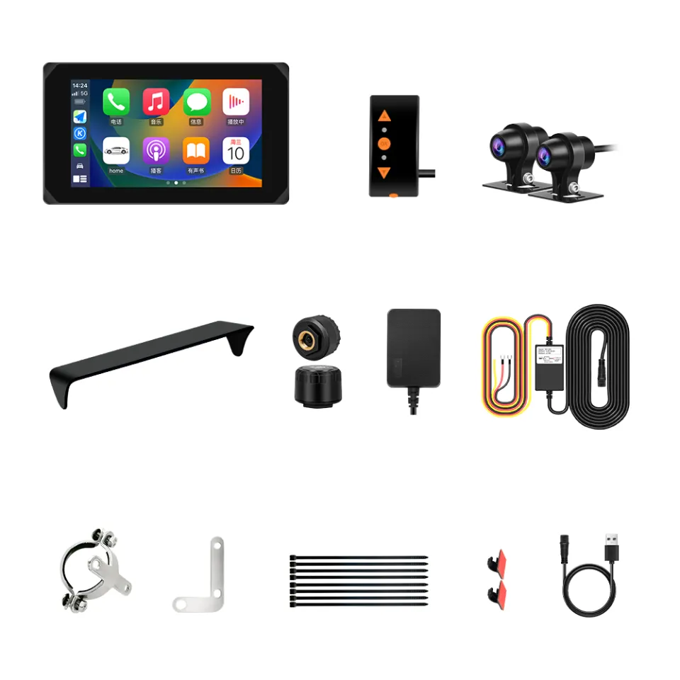 VSYSTO Wireless CarPlay & Android Auto Motorcycle Camera - 5" Touchscreen With 1080P Front/Rear Cameras & GPS