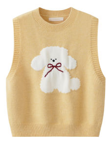 เสื้อกั๊กถักสีเหลืองคอตั้งแขนกุดสำหรับผู้หญิง ฤดูใบไม้ร่วง 2025 ใหม่ สไตล์วิทยาลัย ชั้นใน ชุดเสื้อผ้าทำงานสไตล์เกาหลี