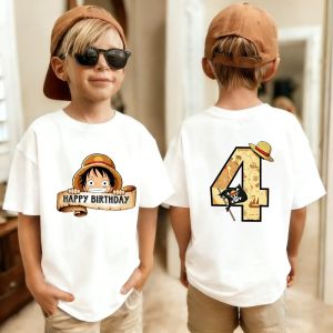 Bandai | Summer One Piece Childrens Pure Cotton T-shirt Number 1-10 Print Birthday Gift Breathable Comfortable Boys T-shirt Fashion Top