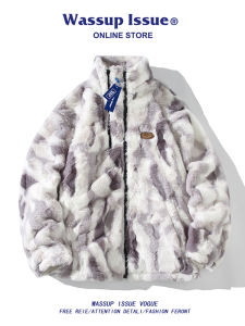 WASSUP ISSUE Mens Lamb Velvet Jacket Thickened Warm Cotton Coat Winter Fashionable Youth Casual Long Sleeve Zipper Closure