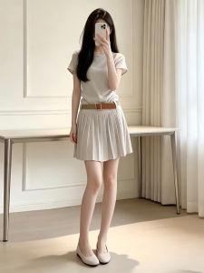 SENWA | Small Size Korean Style Short Sleeve Waist Shaping Pleated Dress