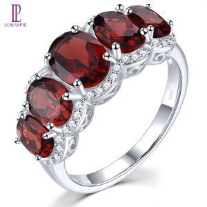 Lohaspie Jewelry Pure 4.5 Carats Solid Sterling Silver 925 Ring Original Natural Garnet Ring 925 Silver Ring Women Original Garnet Stone Red Ring For Women Silver 925 Jewelry