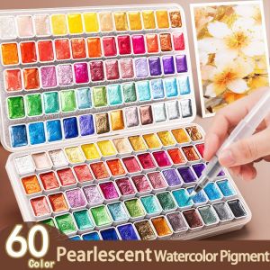 60 Color Large Tray Solid Watercolor Paint Set Metal Pastel Jar Acrylic Mineral Solid Watercolor Paint Portable Set 60/20/24/12 Color Painting Paint Art School Supplies Stationery