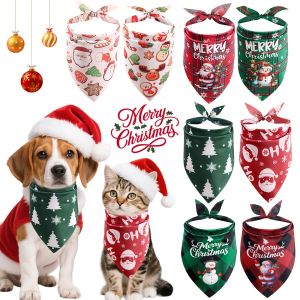 2Pcs Christmas Plaid Dog Bandanas Cartoon Dog Scarf Bibs Puppy Pet Accessories Christmas Pet Supplies Navidad Noel Kerst Gifts
