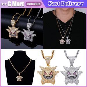 Trendy Diamond-studded Pokemon Surrounding Ghost Gengar Pendant Elf Hiphop Men and Women Full Diamond Cartoon Alloy Necklace