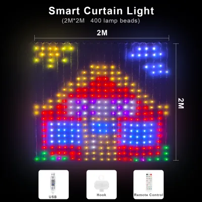 400 LED RGB Curtain Lights BT APP Smart Programmable USB 5V Fairy LED String For Window Bedroom Party Valentines Day Birthday