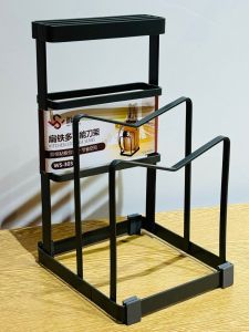 Antibacterial Space Saving Double Grid Flat Iron Knife Holder Chopstick Board Stand Rust Proof Wok Cover Cutting Board Stand