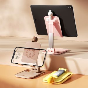 100% Authentic Line Friends Phone Holder for Smartphone & iPad Tablets Foldable Phone Stand Desktop Aluminum Alloy Material Multi-angle Rotatable Adjustment BROWN CONY LFB24
