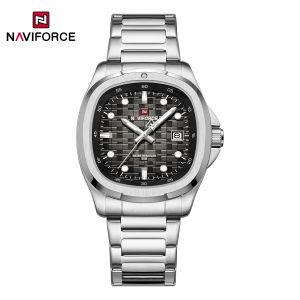 NAVIFORCE Brand Quartz Wristwatch Stainless Steel Band Classic Mens Watches Square Waterproof Calendar Display Clock