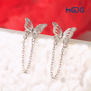 Bông Tai Bạc 925 Nữ HGJG Hình Bướm Dễ Thương Đính Đá Viền Lấp Lánh Đeo Hằng Ngày Đi Chơi Xinh Xắn