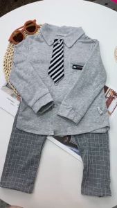 Baby boy Lapel shirt with tie child long sleeve suit 2-piece set 0-5 years