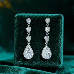 SEQUITO Charming Ladies Silver Plated Ear Decoration Pave Setting Sparkling AAAAA Cubic Zirconia Waterdrop Pendant Long Dangle Earrings for Daily Party SE1003