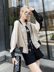 Summer 2024 Womens Loose Fit Patchwork Jacket Lightweight Casual Versatile Sun Protection Long Sleeve round Neck Short Coat
