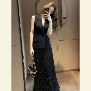 SHANGSHA | Professional Elegance Office Lady Formal Black Patchwork Dress