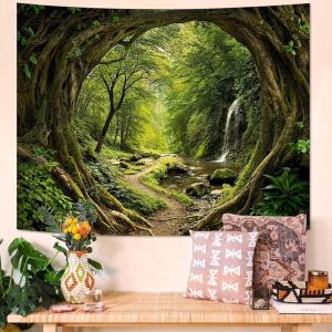 VIKAMA Rừng Xanh Cây Vòm Thảm Phong Cảnh Thiên Nhiên Boho Treo Tường Nghệ Thuật Thực Vật Trang Trí Cho Phòng Khách Phòng Ngủ