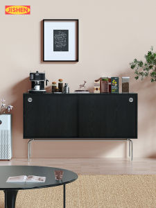 Retro American Style Dining Sideboard Storage Cabinet against Wall Entrance Hall Black Wooden Body Sliding Door No Assembly Needed