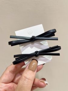 Classic Black PU Leather Butterfly Knot Duckbill Clip Stylish Sided Clip Korean Style Fresh out Fashion Hair Accessories