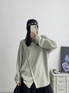 French Style Shoulder Bared Long Sleeve T Shirt Womens Slimming Loose Design Thin Sweatshirt Casual Comfortable round Neck