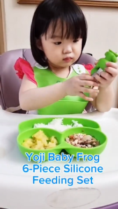 Yoji Baby Frog Silicone Feeding Weaning Set for Baby Kids Suction Plate Spoon Fork Bib Brush Straw