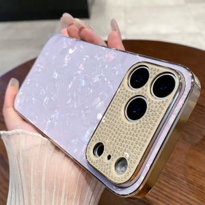 Luxury Aurora Shell Pattern Diamond Case For iPhone 17 Air 16 15 14 13 Pro Max Plus Plating Bright Shiny Armor Shockproof Cover