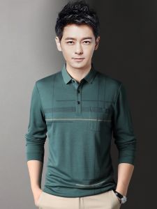 ROMON | Romon Long Sleeve Polo Shirt Casual Collared Youth Business Spring Autumn Fashionable Standard Fit Antibacterial T-Shirt Mens Wear