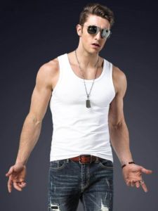 Mens Summer Cotton Tank Top Crossbar Pure Color Tight Fit Youth Style 2pcs for Active Men Casual Comfortable Underwear